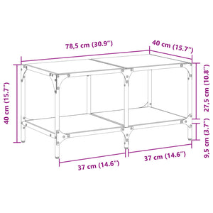 Tavolino con Piano in Vetro Nero 78,5x40x40 cm Acciaio 845977