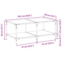 Tavolino con Piano in Vetro Nero 98,5x50x40 cm Acciaio 845981