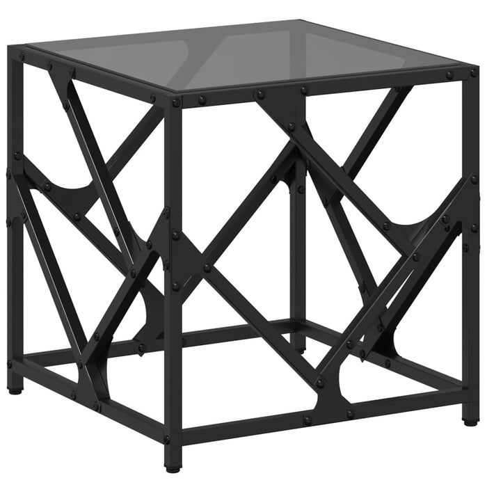 Tavolino con Piano in Vetro Nero 40x40x41 cm Acciaio 845991