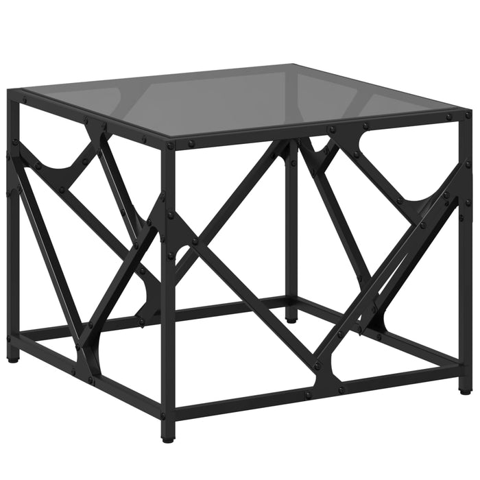 Tavolino con Piano in Vetro Nero 50x50x41 cm Acciaio 845993