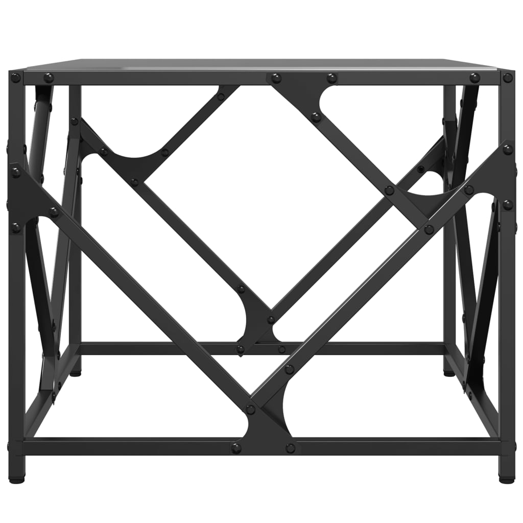 Tavolino con Piano in Vetro Nero 50x50x41 cm Acciaio 845993