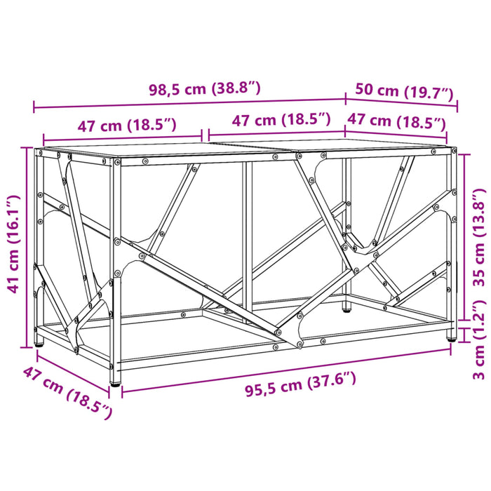 Tavolini con Piano Vetro Trasparente 2 pz 98,5x50x41cm Acciaio 845996