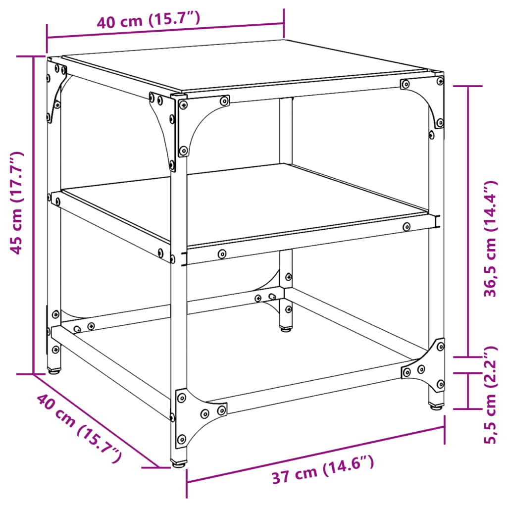 Tavolini con Piano in Vetro Trasparente 2 pz 40x40x45cm Acciaio 846002