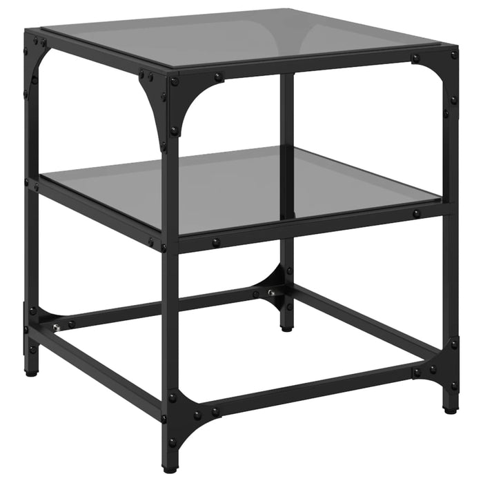 Tavolino con Piano in Vetro Nero 40x40x45 cm Acciaio 846004