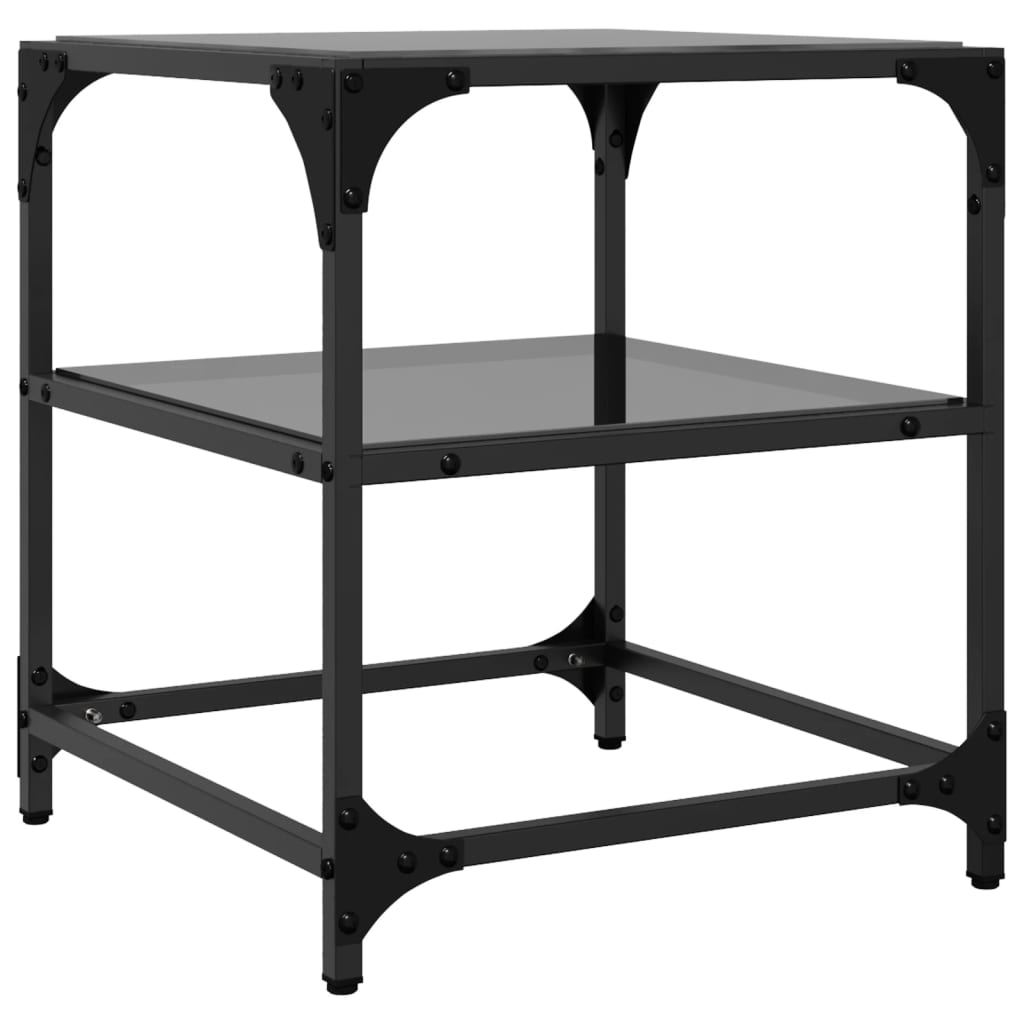 Tavolino con Piano in Vetro Nero 40x40x45 cm Acciaio 846004