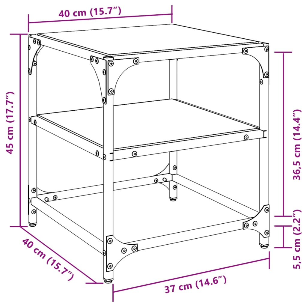 Tavolino con Piano in Vetro Nero 40x40x45 cm Acciaio 846004