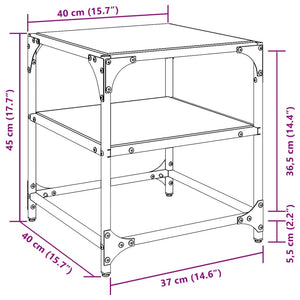 Tavolino con Piano in Vetro Nero 40x40x45 cm Acciaio 846004