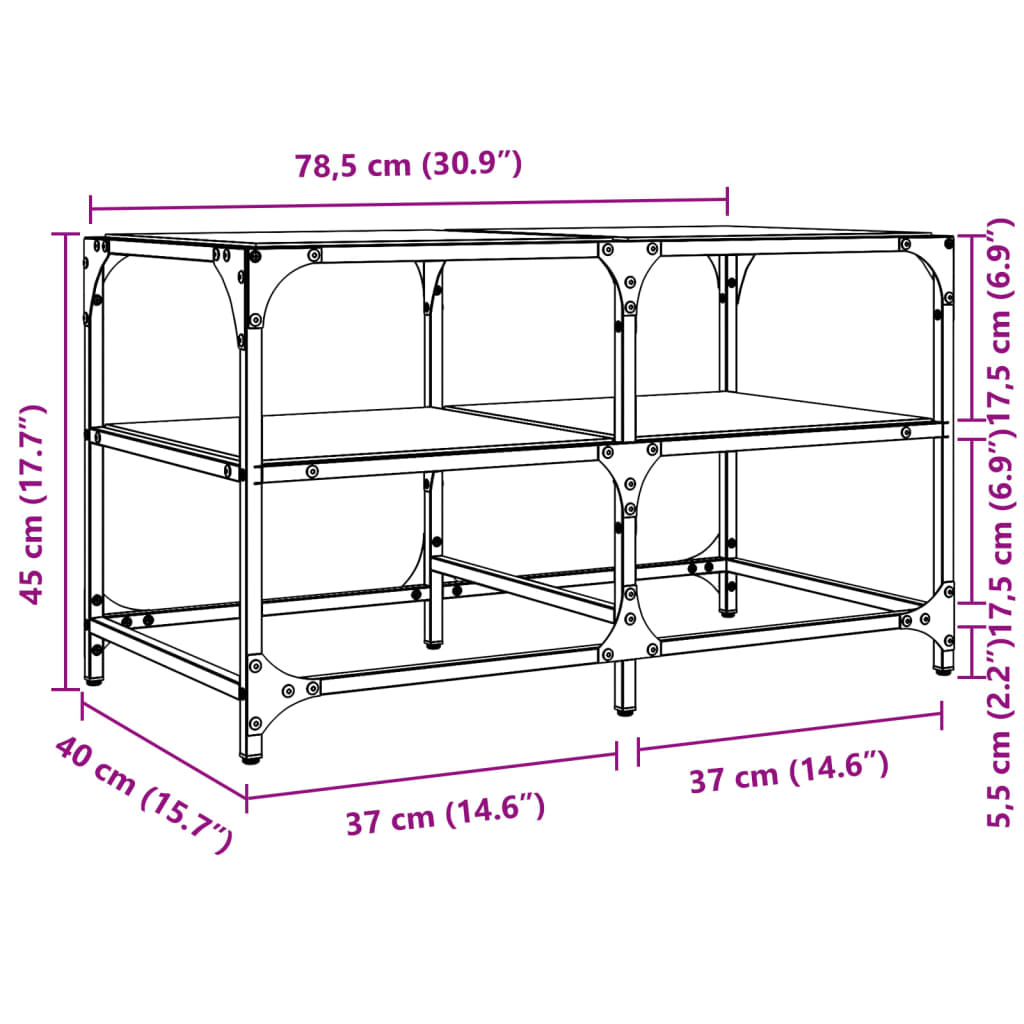 Tavolini con Piano Vetro Trasparente 2 pz 78,5x40x45 cm Acciaio 846010