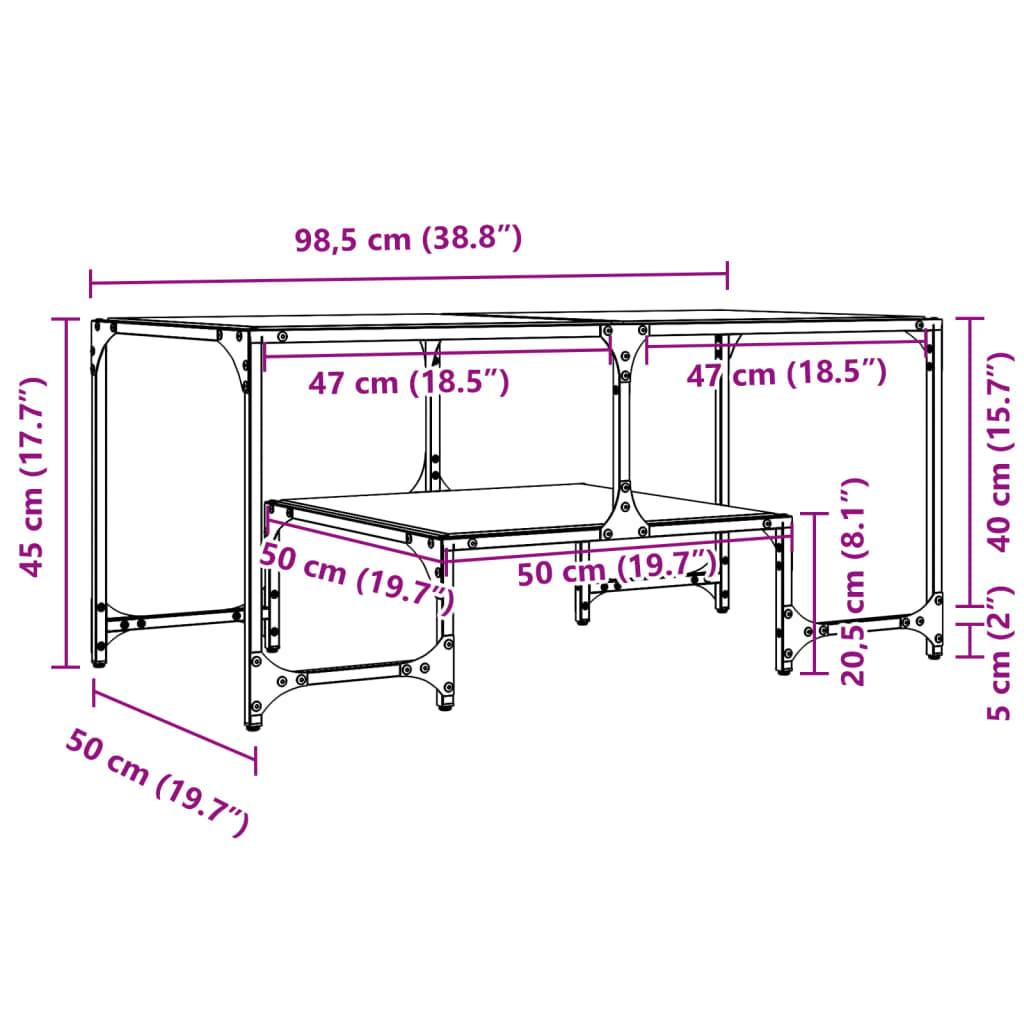 Tavolini con Piano Vetro Trasparente 2 pz 98,5x50x45 cm Acciaio 846014