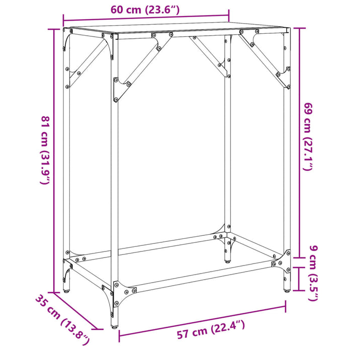 Tavolino Consolle Piano Vetro Trasparente 60x35x81cm in Acciaio 846016