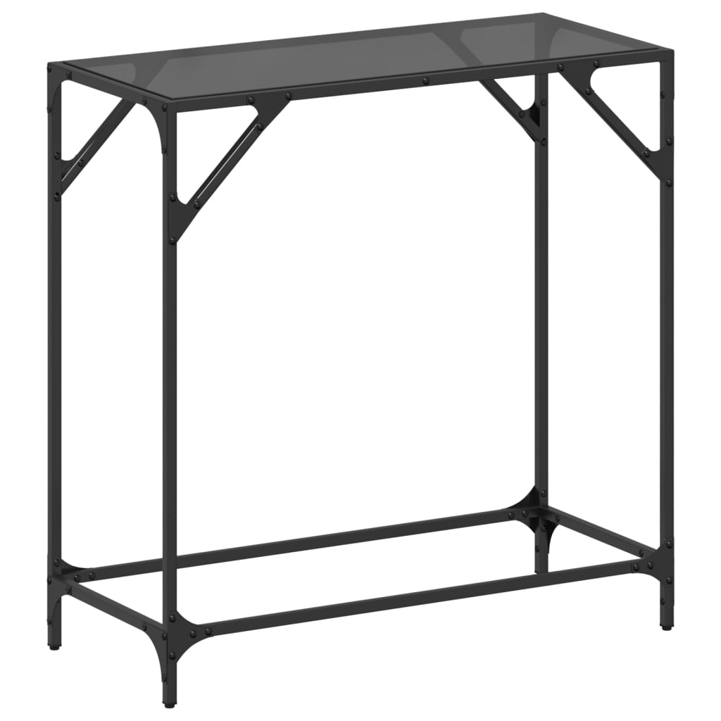 Tavolino Consolle con Piano in Vetro Nero 80x35x81cm in Acciaio 846019