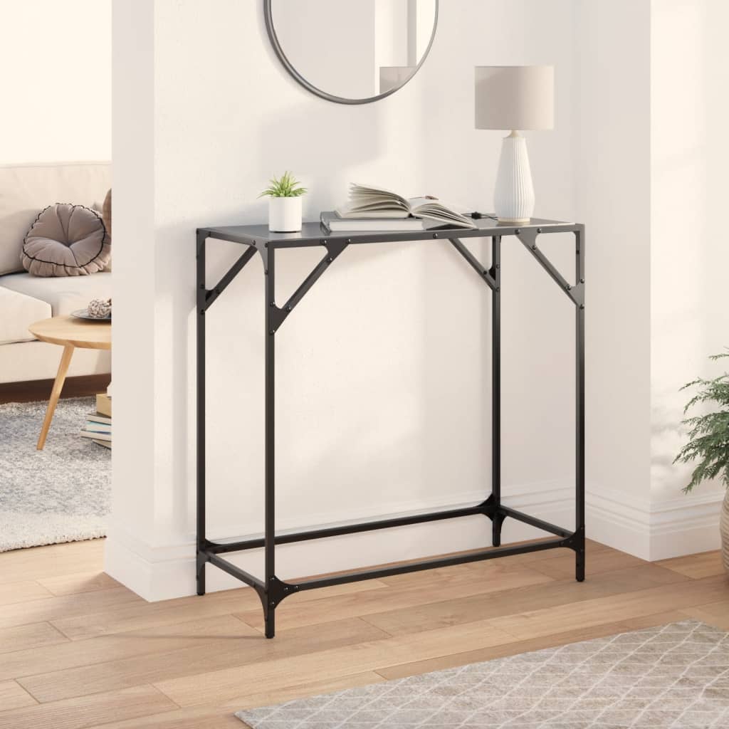 Tavolino Consolle con Piano in Vetro Nero 80x35x81cm in Acciaio 846019