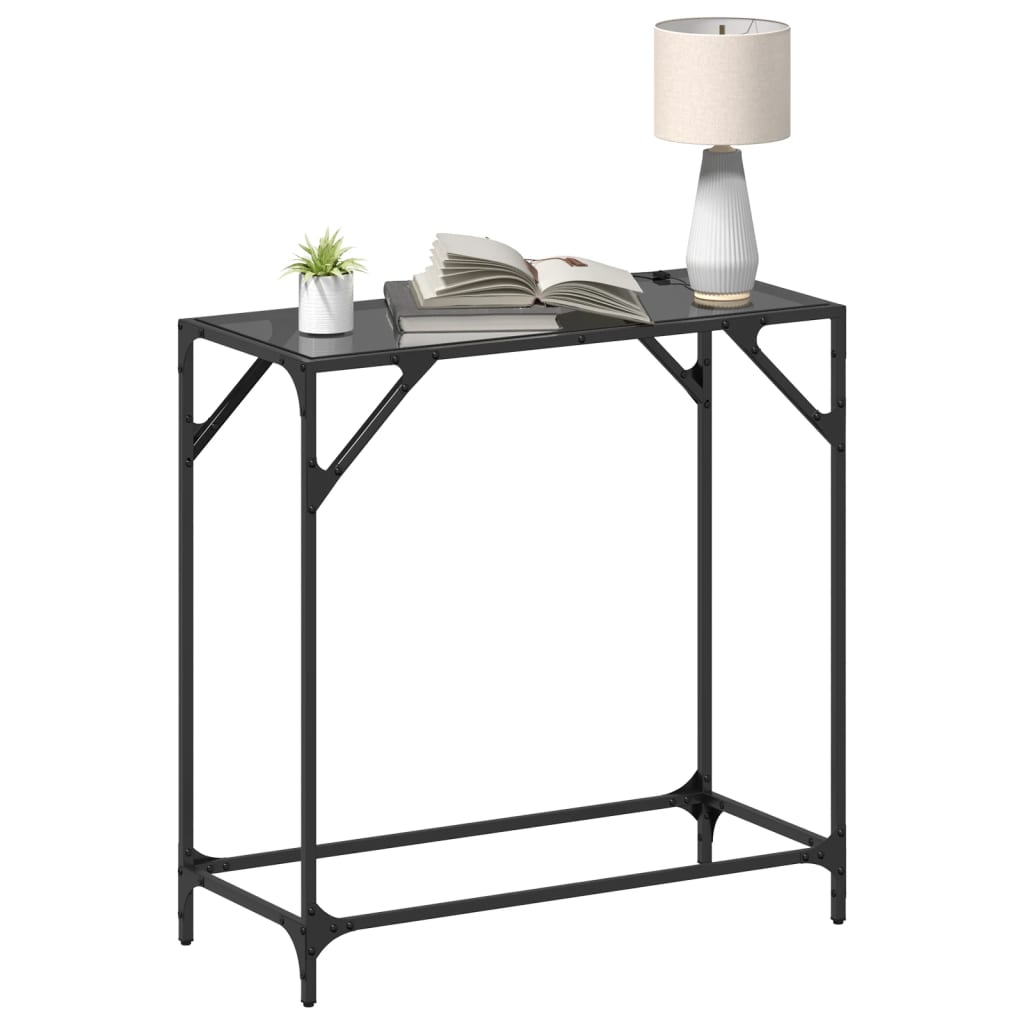 Tavolino Consolle con Piano in Vetro Nero 80x35x81cm in Acciaio 846019