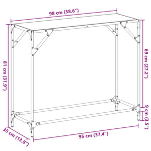 Tavolino Consolle Piano Vetro Trasparente 98x35x81cm in Acciaio 846020