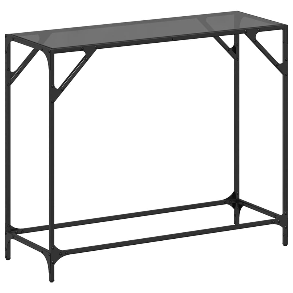 Tavolino Consolle con Piano in Vetro Nero 98x35x81cm in Acciaio 846021