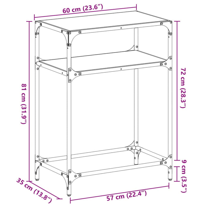 Tavolino Consolle Piano Vetro Trasparente 60x35x81cm in Acciaio 846022