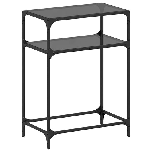 Tavolino Consolle con Piano in Vetro Nero 60x35x81cm in Acciaio 846023