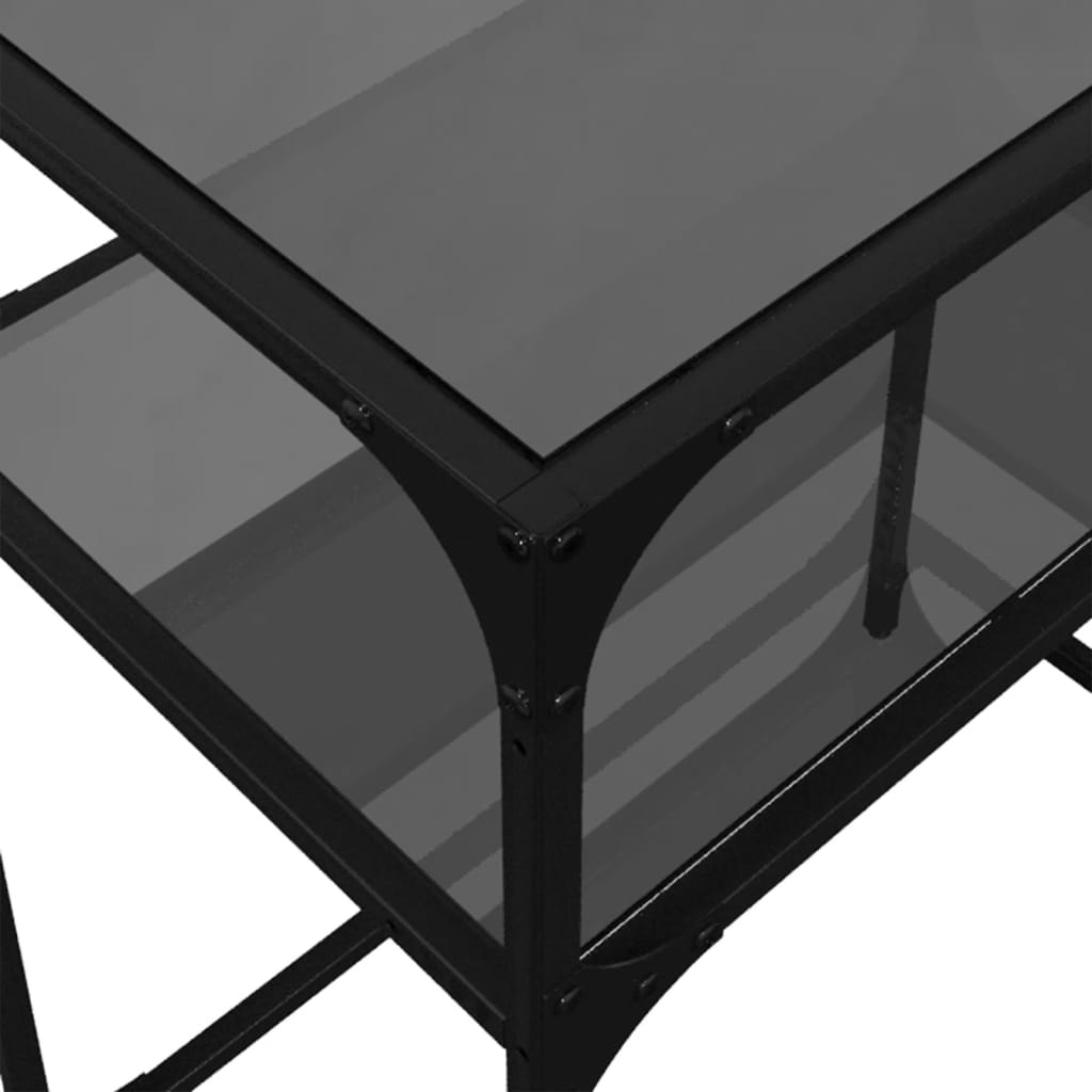 Tavolino Consolle con Piano in Vetro Nero 60x35x81cm in Acciaio 846023