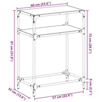 Tavolino Consolle con Piano in Vetro Nero 60x35x81cm in Acciaio 846023