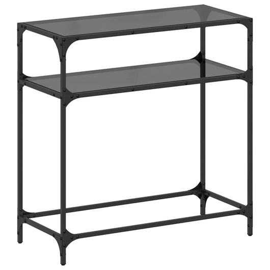 Tavolino Consolle con Piano in Vetro Nero 80x35x81cm in Acciaio 846025