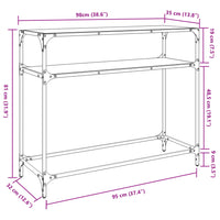Tavolino Consolle Piano Vetro Trasparente 98x35x81cm in Acciaio 846026