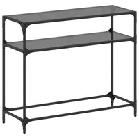 Tavolino Consolle con Piano in Vetro Nero 98x35x81cm in Acciaio 846027