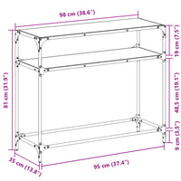 Tavolino Consolle con Piano in Vetro Nero 98x35x81cm in Acciaio 846027