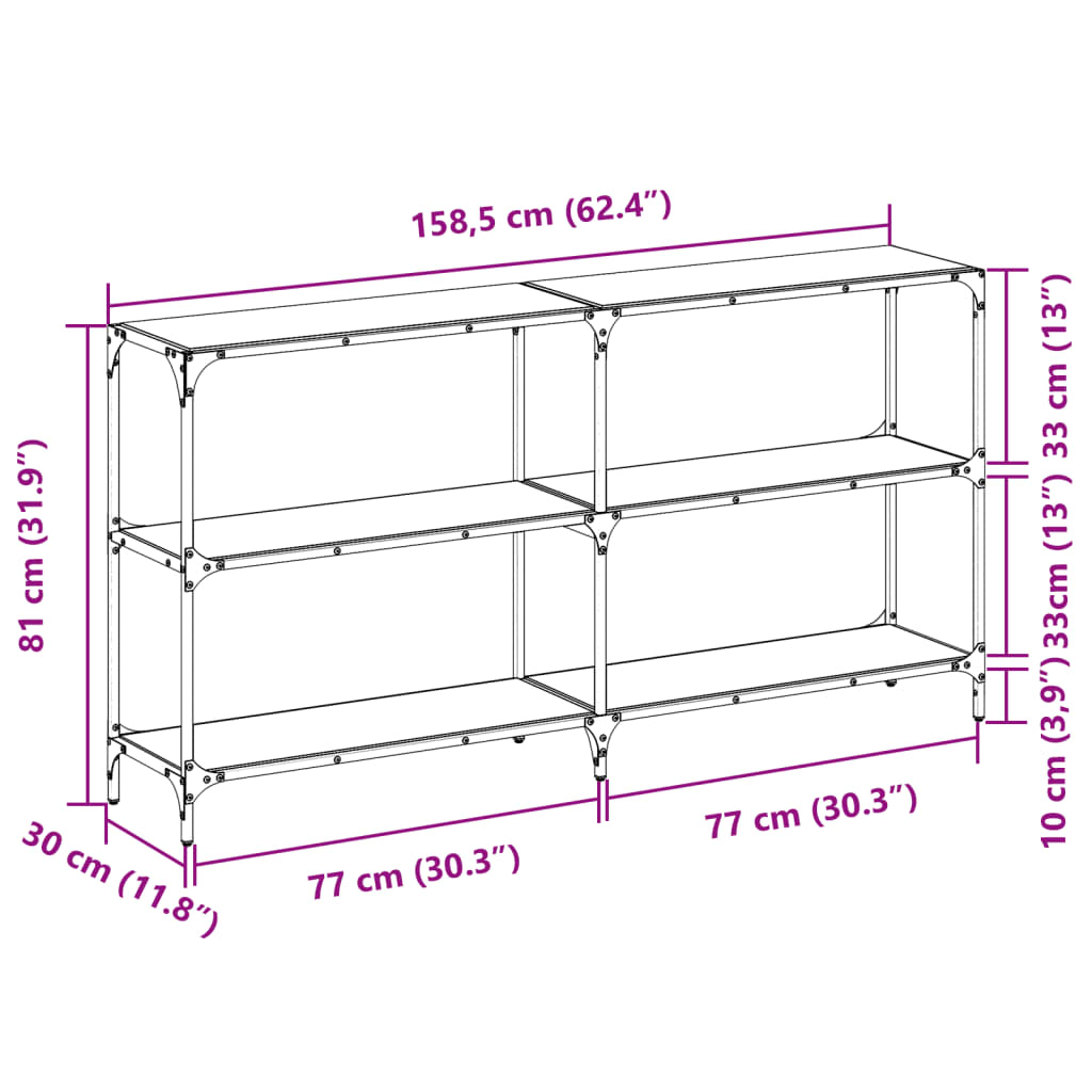 Tavolino Consolle Piano Vetro Trasparente 158,5x30x81cm Acciaio 846032