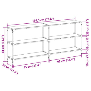 Tavolino Consolle con Piano in Vetro Nero 194,5x30x81cm Acciaio 846035