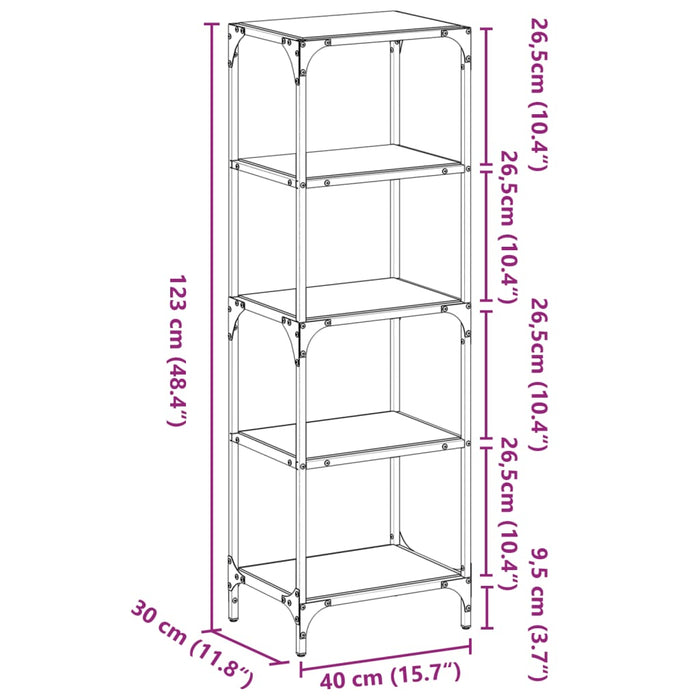 Scaffale con Piano in Vetro Trasparente 40x30x123cm in Acciaio 846040