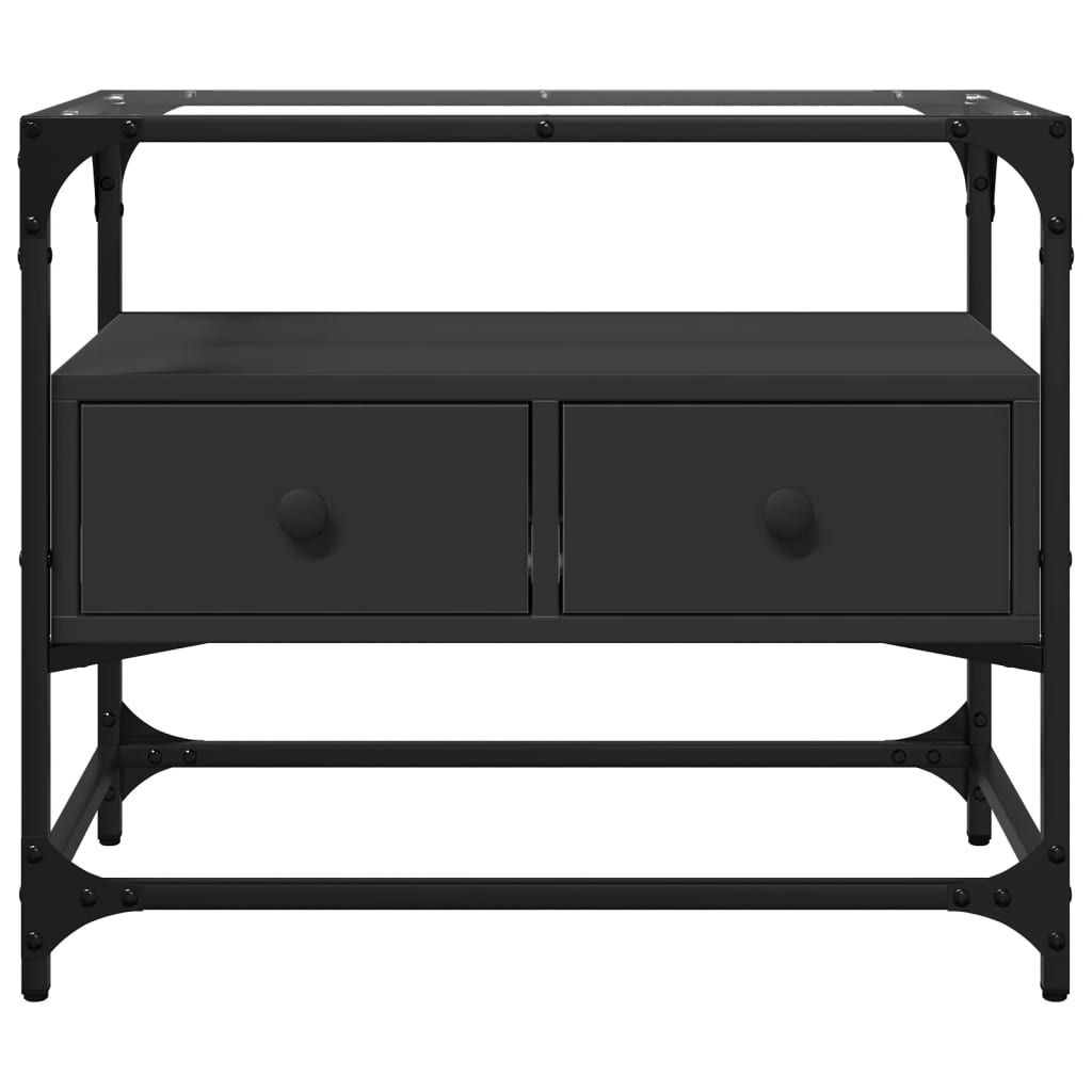 Mobile TV con Piano in Vetro Nero 60x35x51 cm Legno Multistrato 846054