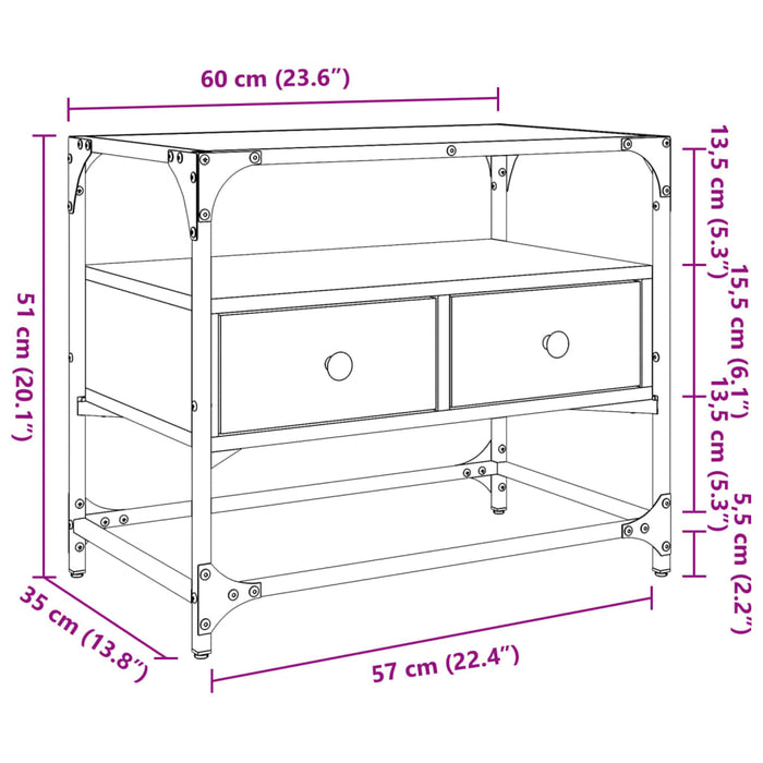 Mobile TV Piano Vetro Grigio Sonoma 60x35x51 Legno Multistrato 846057