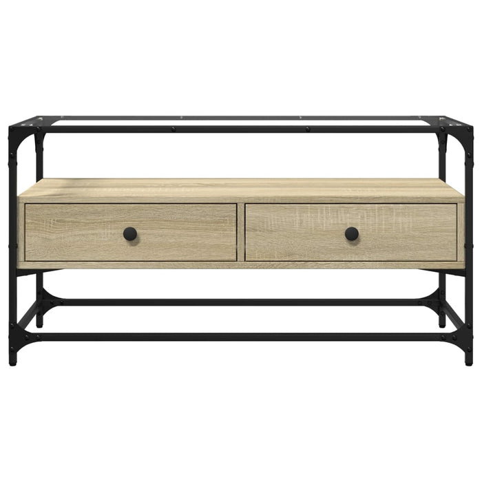 Mobile TV Piano Vetro Rovere Sonoma 98x35x51 Legno Multistrato 846065