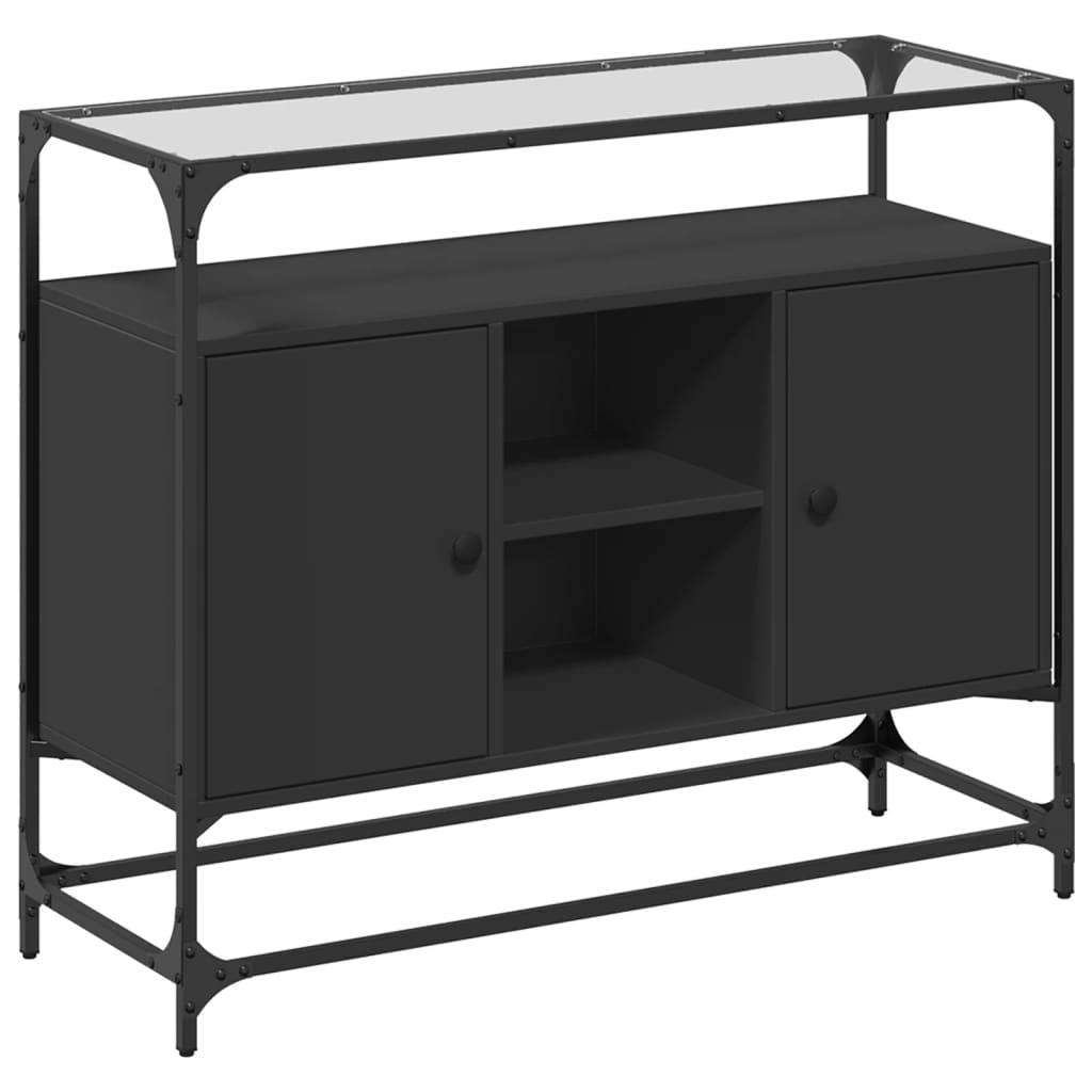 Credenza con Piano in Vetro Nero 98x35x81cm Legno Multistrato 846069