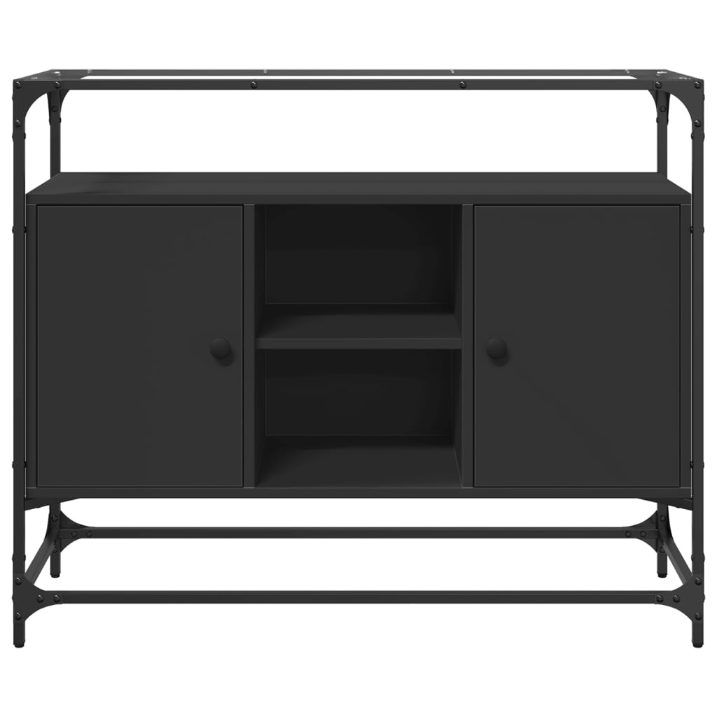 Credenza con Piano in Vetro Nero 98x35x81cm Legno Multistrato 846069