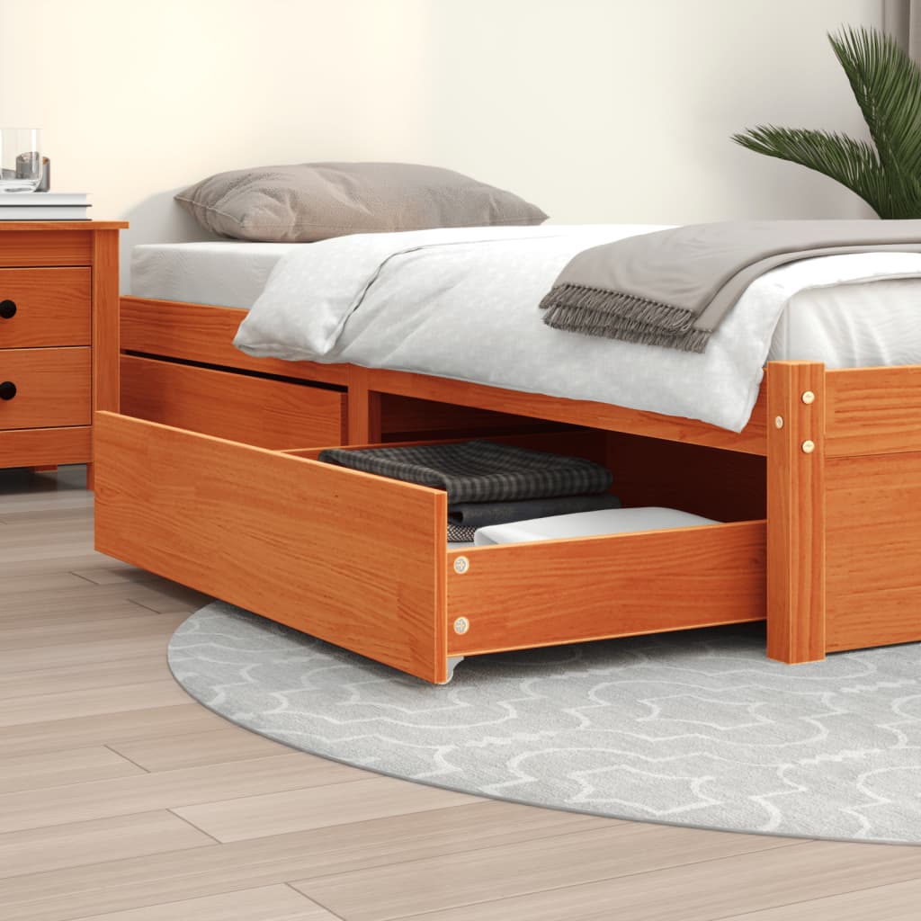 Cassetti per Letto 2pz Marrone Cera in Legno Massello di Pino 847170