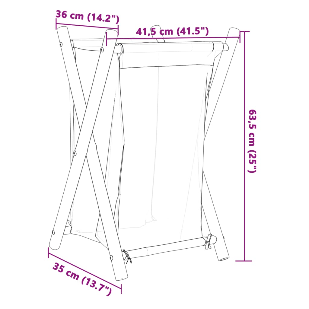 Cesto per Biancheria Bianco Crema 41,5x36x63,5 cm in Bambù 368034