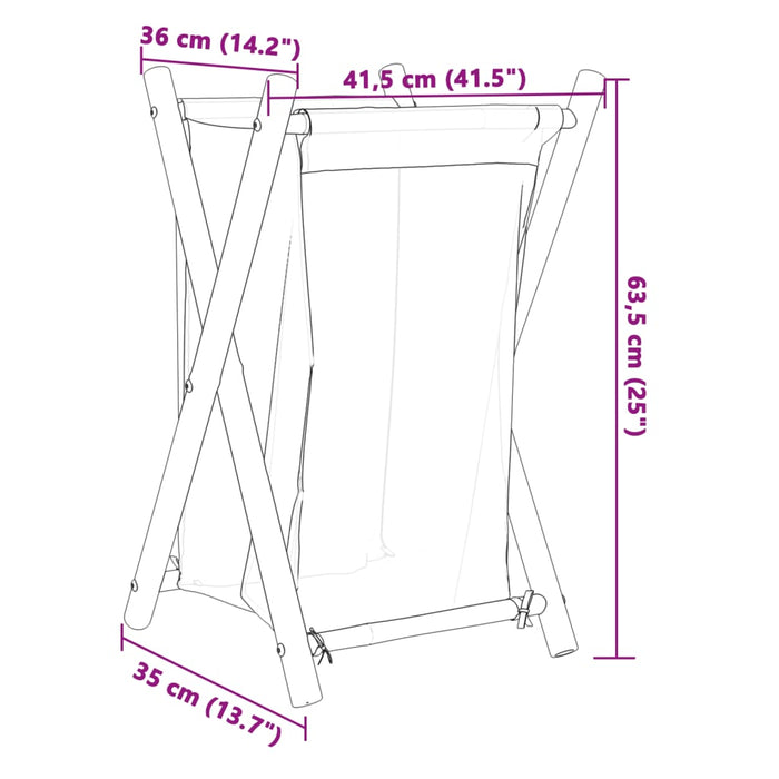 Cesto per Biancheria Bianco Crema 41,5x36x63,5 cm in Bambù 368034