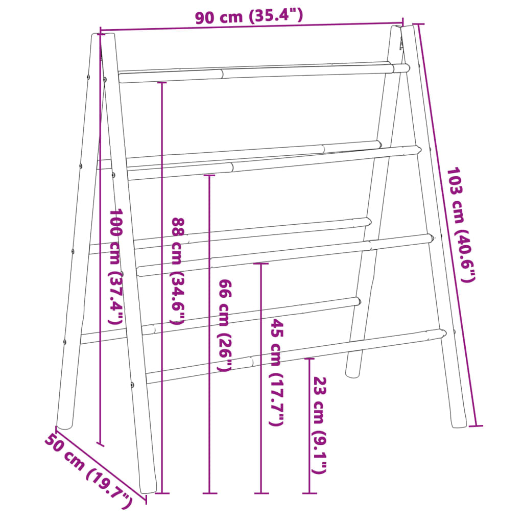 Scala Portasciugamani Doppia con 4 Pioli 90x50x100 cm in Bambù 368036