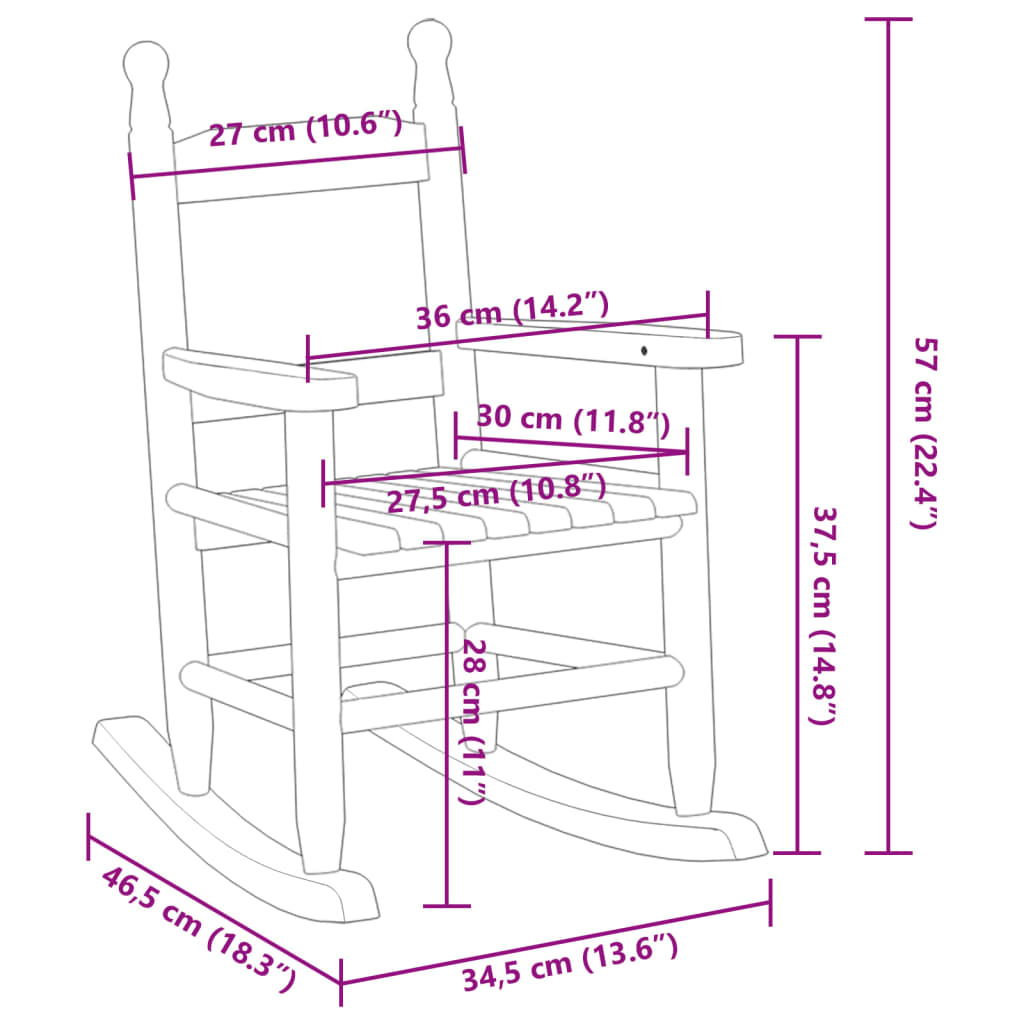 Sedia a Dondolo per Bambini nera in Legno Massello di Pioppo 4008879