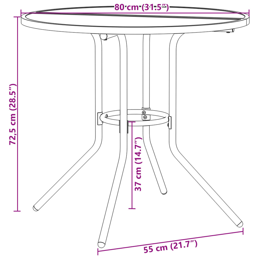 Tavolo Patio Rotondo Antracite Ø80x72,5 cm Acciaio Verniciato 4009263