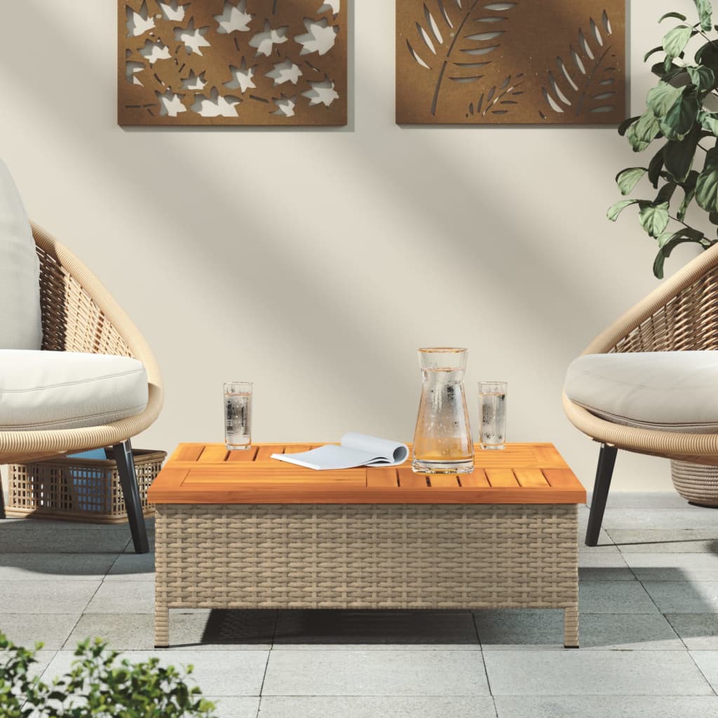 Tavolo da Giardino Beige 70x70x25cm in Rattan e Legno di Acacia 3281631