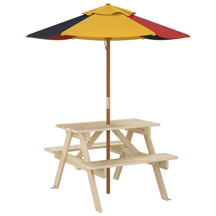 Tavolo da Picnic per 4 Bambini con Ombrellone Legno di Abete 3281613