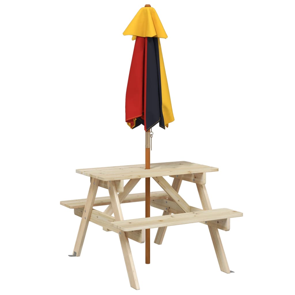 Tavolo da Picnic per 4 Bambini con Ombrellone Legno di Abete 3281613