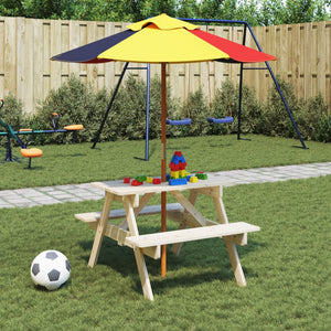 Tavolo da Picnic per 4 Bambini con Ombrellone Legno di Abete 3281613