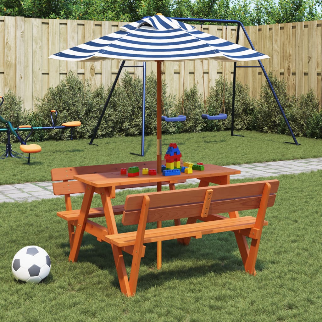 Tavolo da Picnic per 4 Bambini con Ombrellone Legno di Abete 3281620