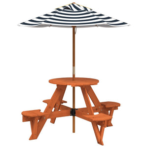 Tavolo Picnic per 4 Bambini con Ombrellone Rotondo Legno Abete 3281624