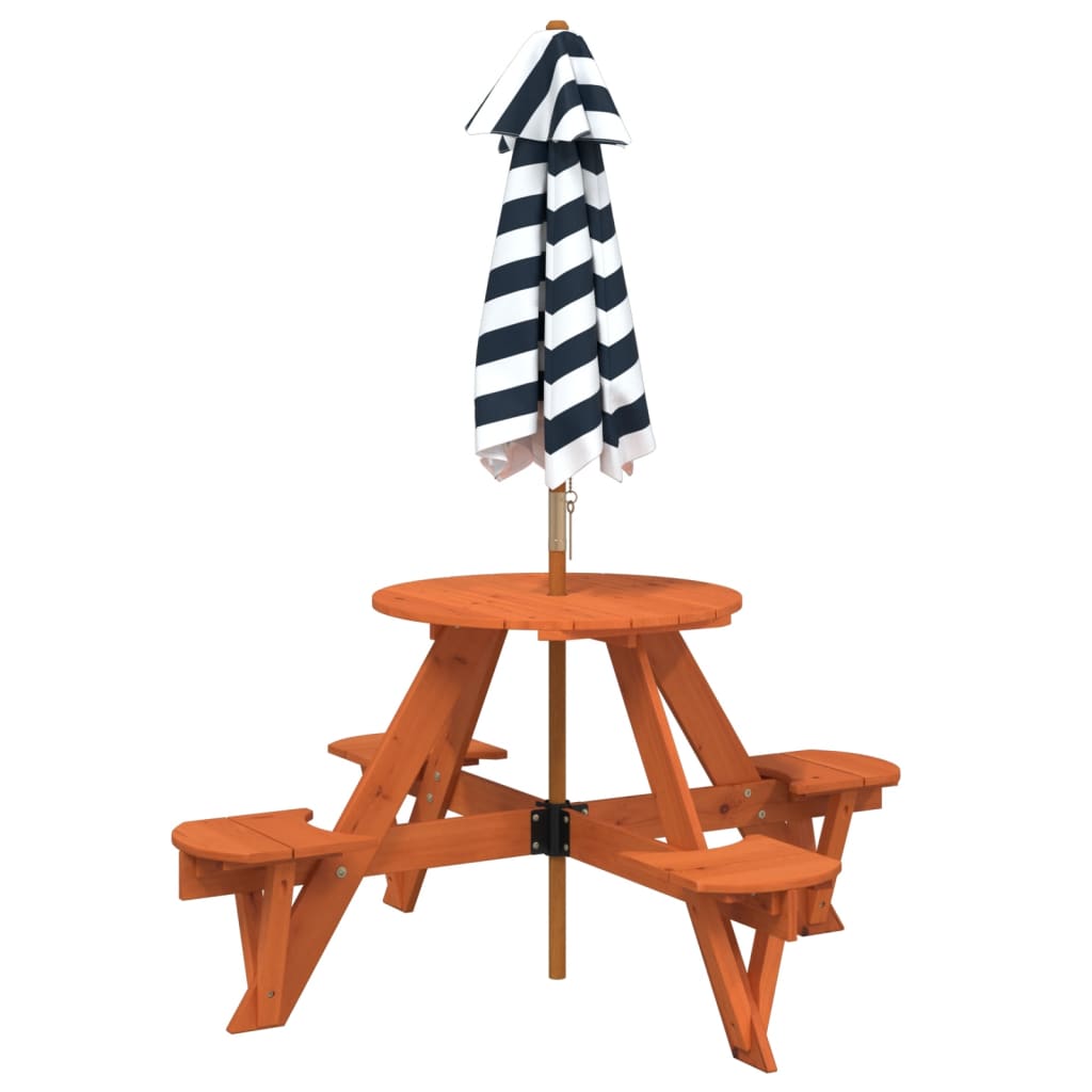 Tavolo Picnic per 4 Bambini con Ombrellone Rotondo Legno Abete 3281624