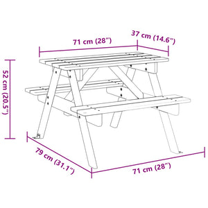 Tavolo da Picnic per 4 Bambini con Foro Ombrellone Legno Abete 4008984