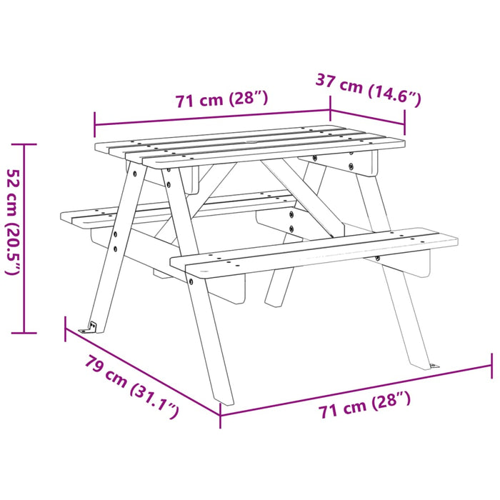 Tavolo da Picnic per 4 Bambini con Foro Ombrellone Legno Abete 4008984